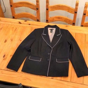 Apostrophe Black with Cream Piping Blazer, Size 14